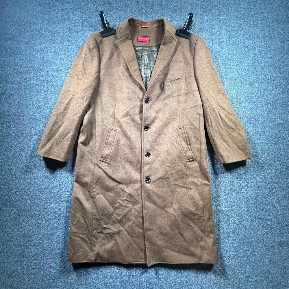 Mantoni Overcoat Mens 52 Brown Wool Notch-Lapel Preppy Career Formal Topcoat